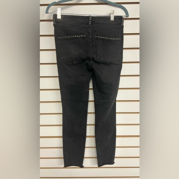 Free‎ People Button Fly Studded Distressed Raw/Frayed Hem Black Jeans - Size 25 - Picture 5 of 9